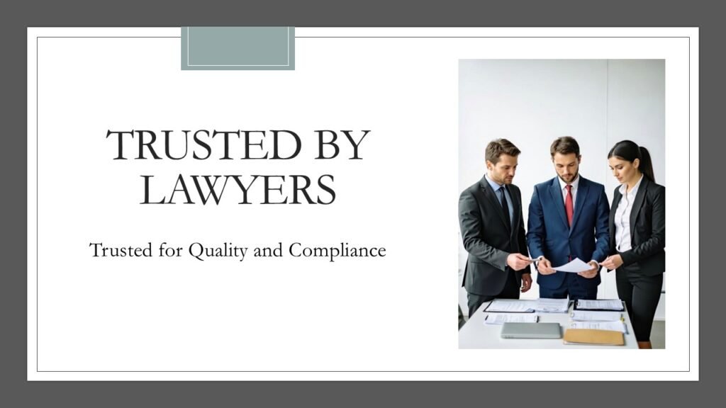 Trusted by Lawyer, Quality and compliance  Layers are three sanding at a desk in suits