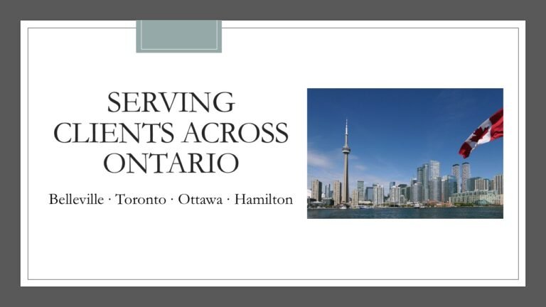 Serving Clients Across ontario, Image of Toronto Skyline and a Canadian flag with the CN Tower
